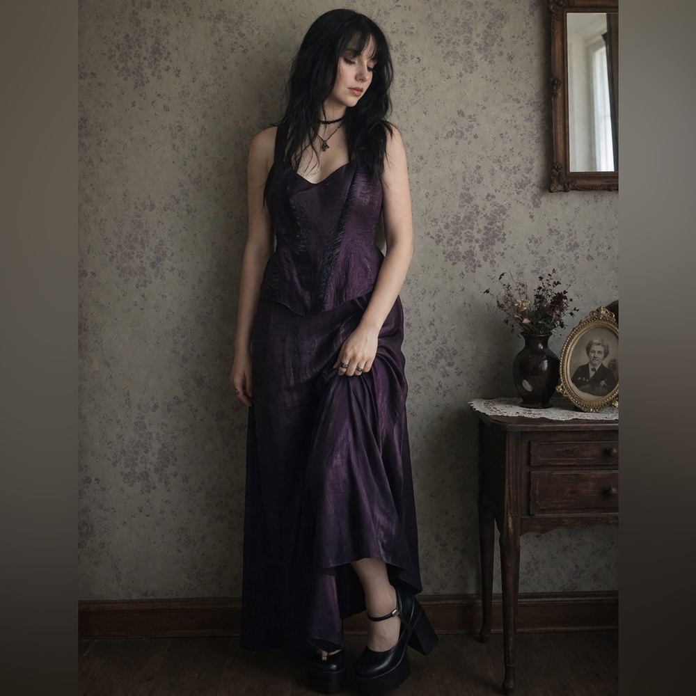 90s Iridescent Purple Evening Dress Size 6 Vintage Special Occasion Formal